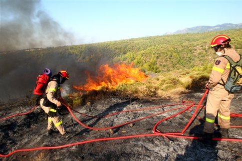 Στις φλόγες παραδόθηκαν σπίτια στον Μαραθώνα, σε εξέλιξη μεγάλη φωτιά