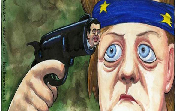Το σκίτσο του Guardian με Τσίπρα- Μέρκελ και το πιστόλι στο κρόταφο