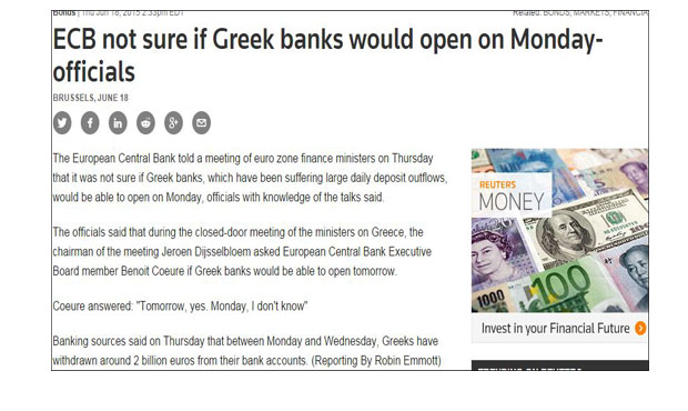 Reuters: Ανησυχία της ΕΚΤ για το άνοιγμα των ελληνικών τραπεζών